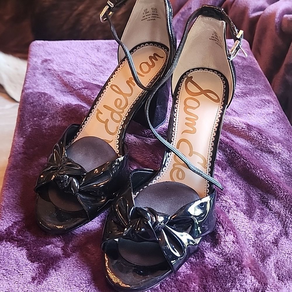 Sam Edelman Odina Block Heel Sandal Patent Black US Size 7.5